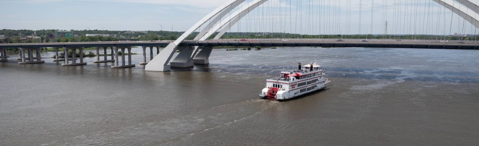 I-74 Bridge with the Celebration Belle going underneath